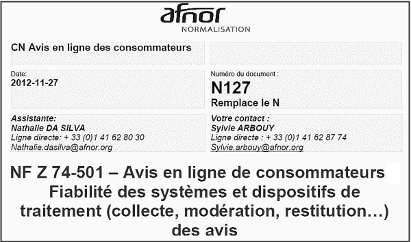 Norme NF Z 74-501 Afnor pour les avis avis de consommateurs